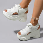 Damen Plateau-Sandalen mit elastischem Strick-Obermaterial und atmungsaktivem Design