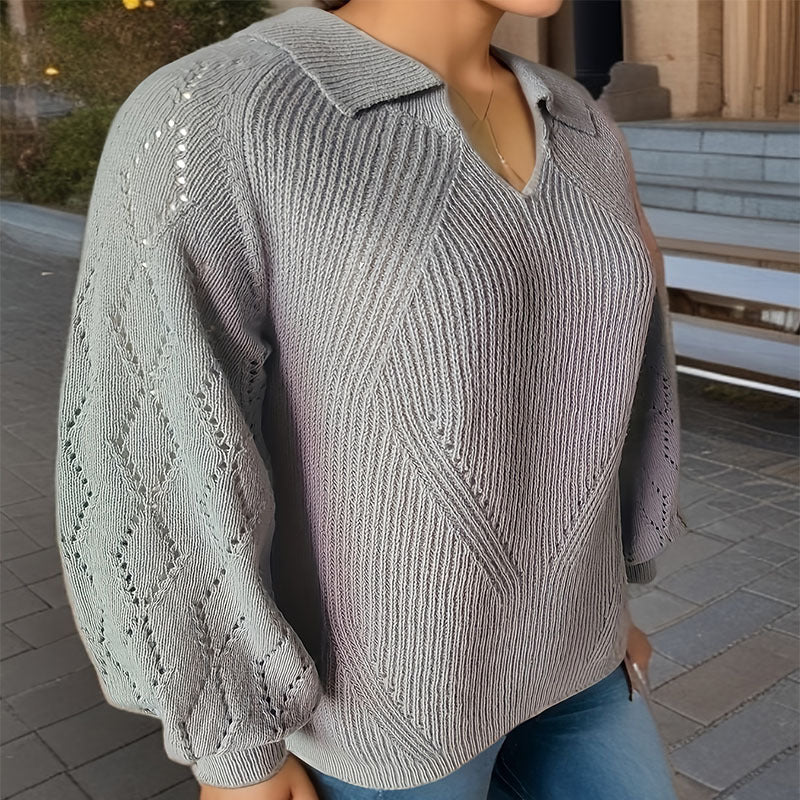 Damen Strickpullover mit V-Ausschnitt und Ballonärmeln R&B
