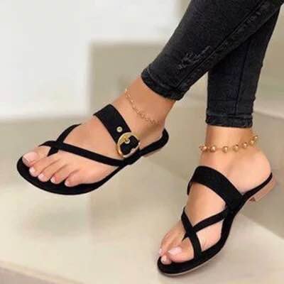 Damen Elegante und komfortable Flachsandalen mit dekorativem Riemendesign R&B