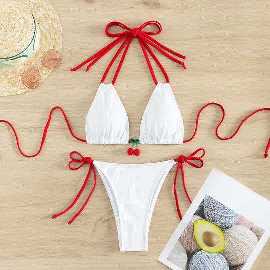 Damen Triangel-Bikini mit verspielten Krawatten und fruchtigem Detail R&B