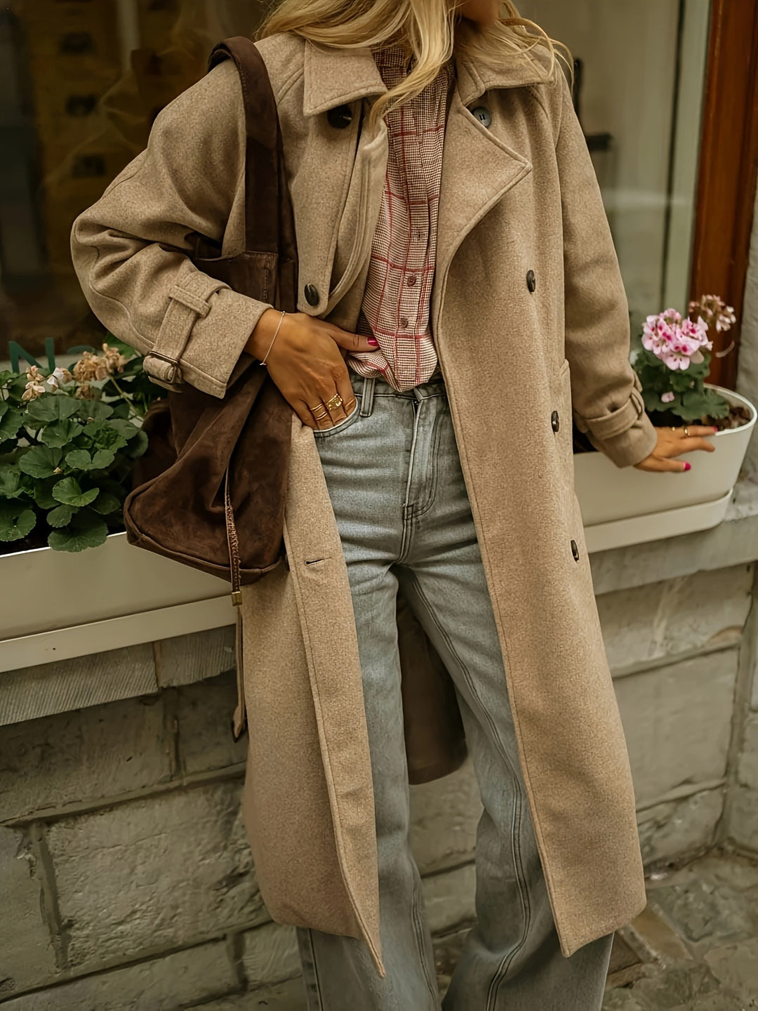 Damen eleganter Wollmantel mit praktischem Gürtel R&B