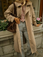 Damen eleganter Wollmantel mit praktischem Gürtel R&B