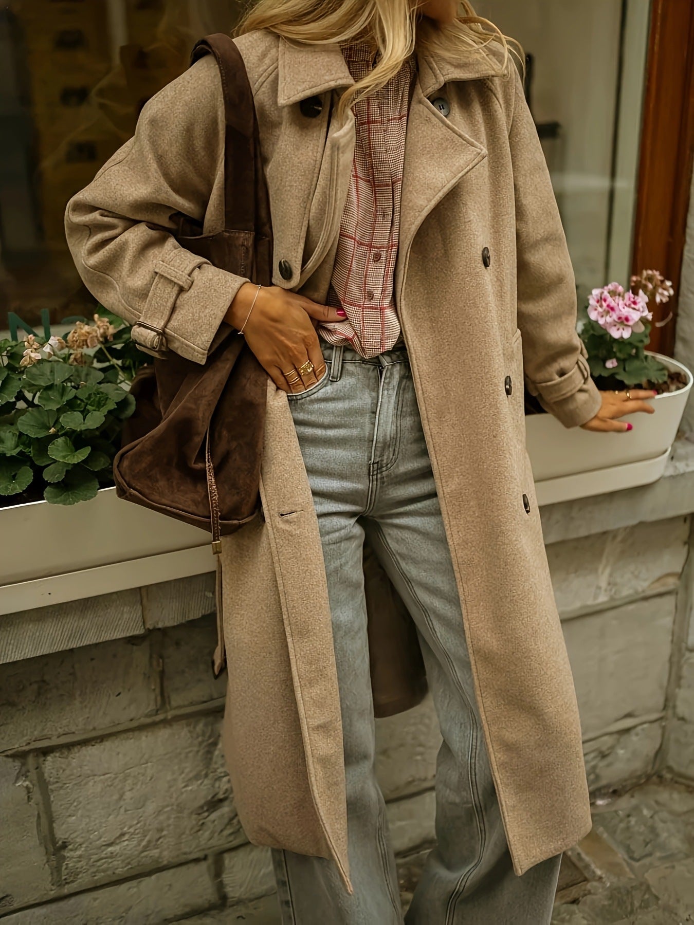 Damen eleganter Wollmantel mit praktischem Gürtel R&B