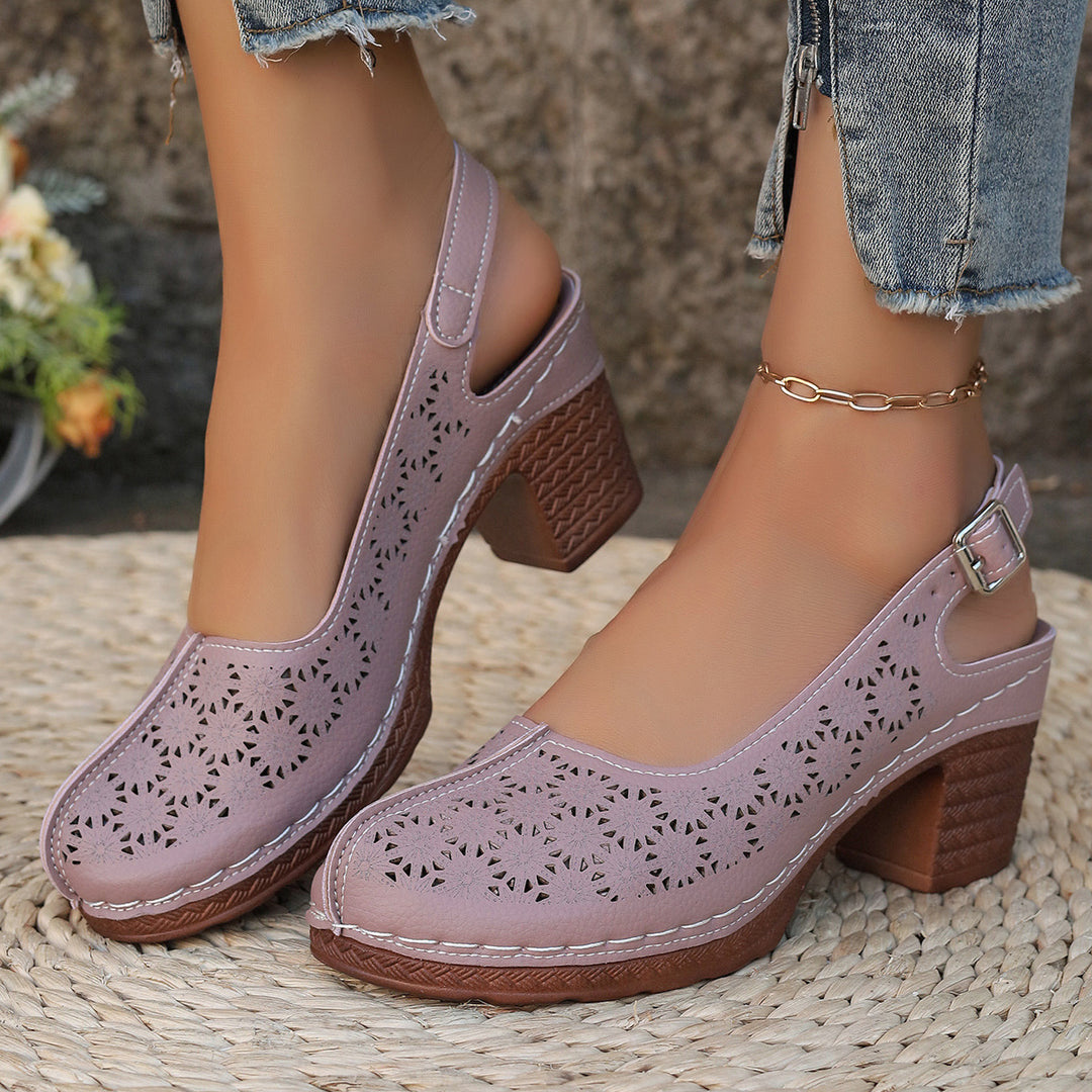 Damen Slingback-Pantoletten mit floralen Ausschnitten R&B