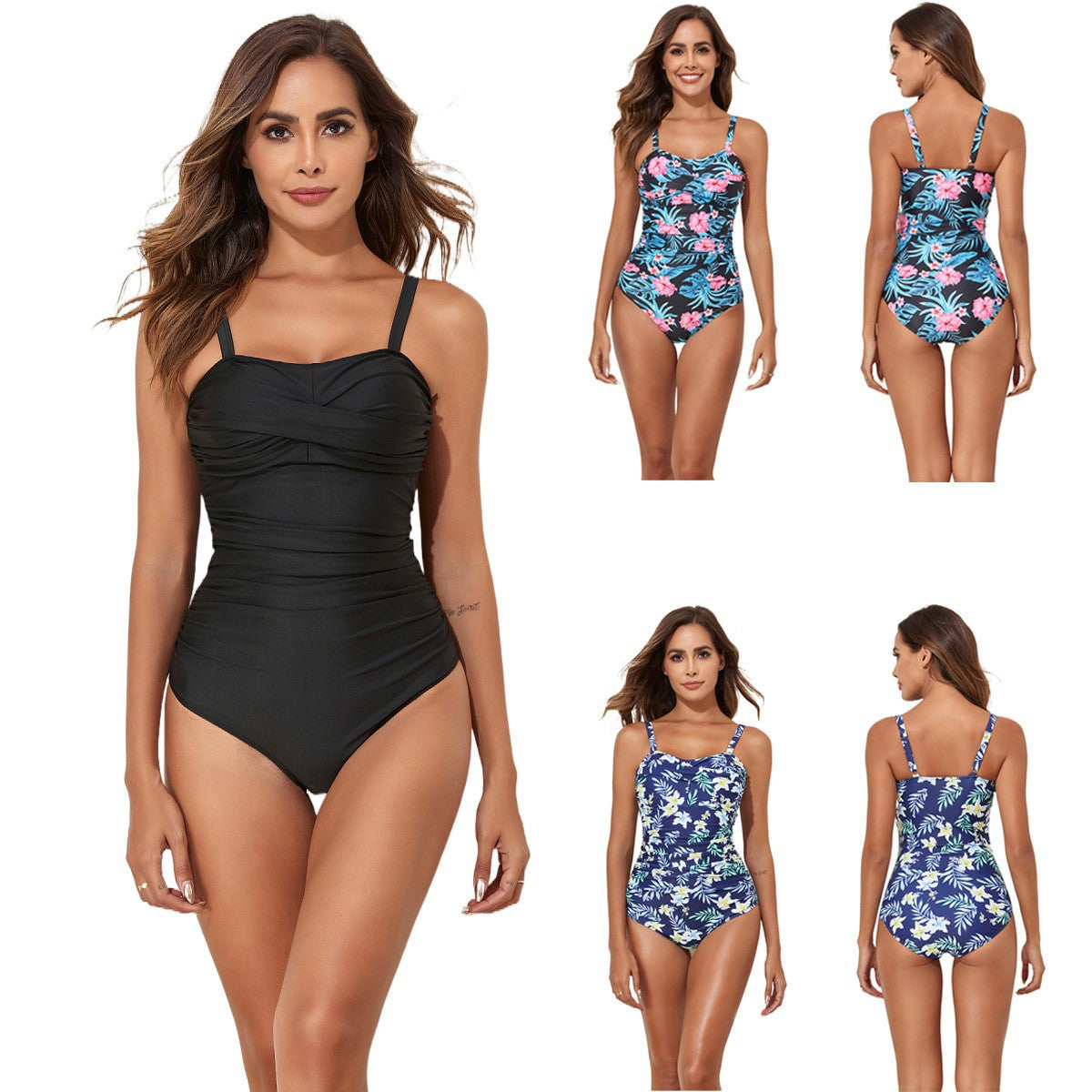 Damen Eleganter Einteiler mit Raffung und floralem Design