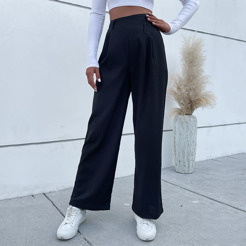 Damen Weite High-Waist-Hose mit eleganter Bügelfalte R&B