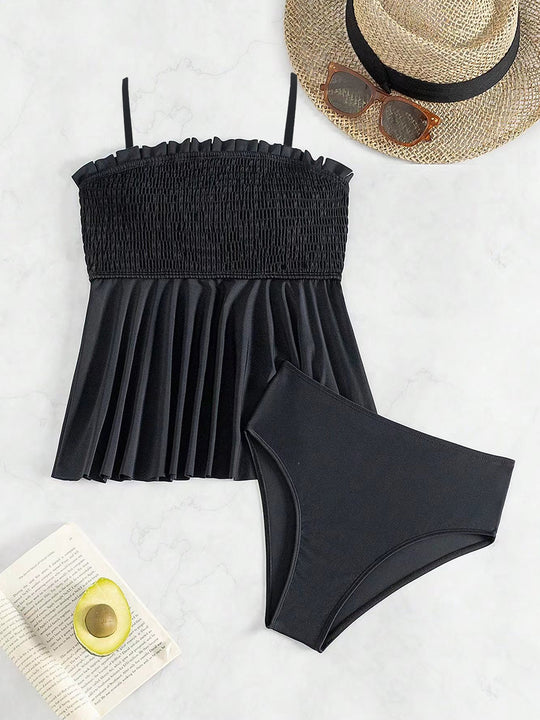 Damen Stylish Fließendes Tankini-Set mit gerafften Elementen R&B