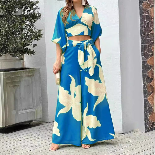 Damen luftiges Zweiteiler-Set mit weitgeschnittenem Oberteil und schwingender Hose R&B