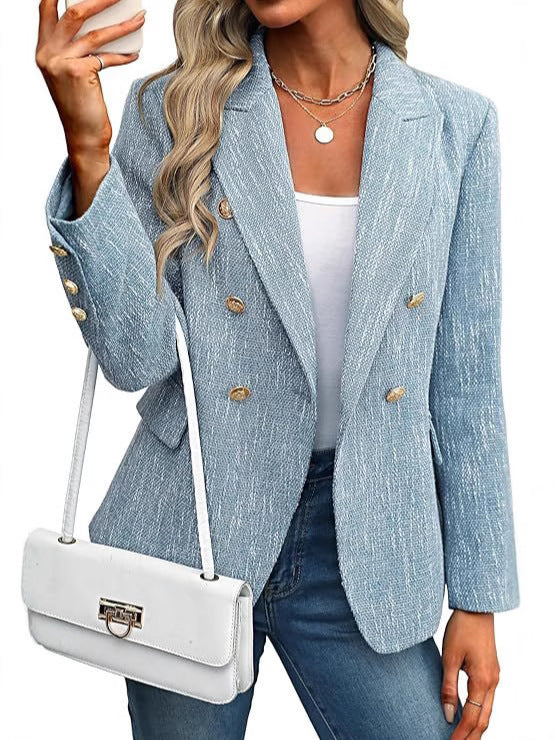 Damen Klassischer Double-Breasted Blazer mit goldenen Knöpfen R&B