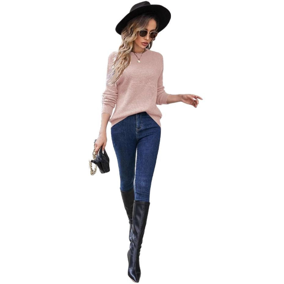 Damen modischer Grobstrickpullover mit strukturiertem Muster R&B