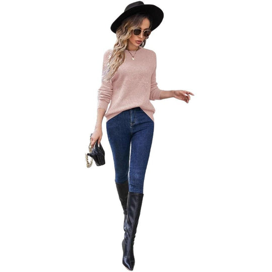 Damen modischer Grobstrickpullover mit strukturiertem Muster R&B