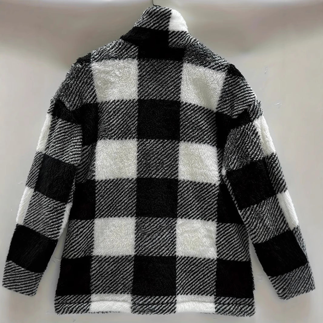 Damen Fleecejacke mit modernes Karomuster und praktischen Taschen
