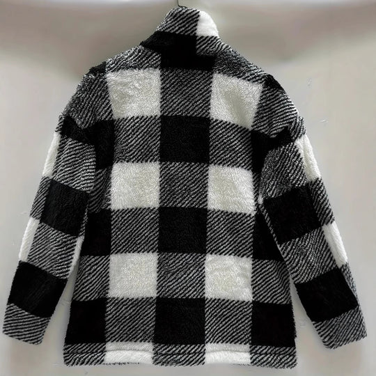 Damen Fleecejacke mit modernes Karomuster und praktischen Taschen R&B