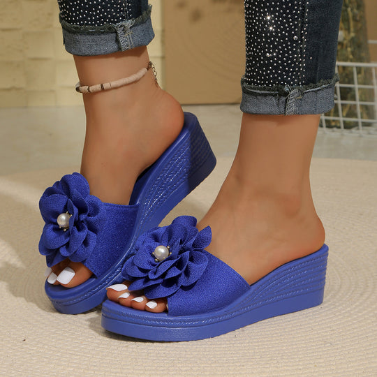 Damen Wedge-Pantoletten mit blütenförmigem Design und bequemer Sohle R&B