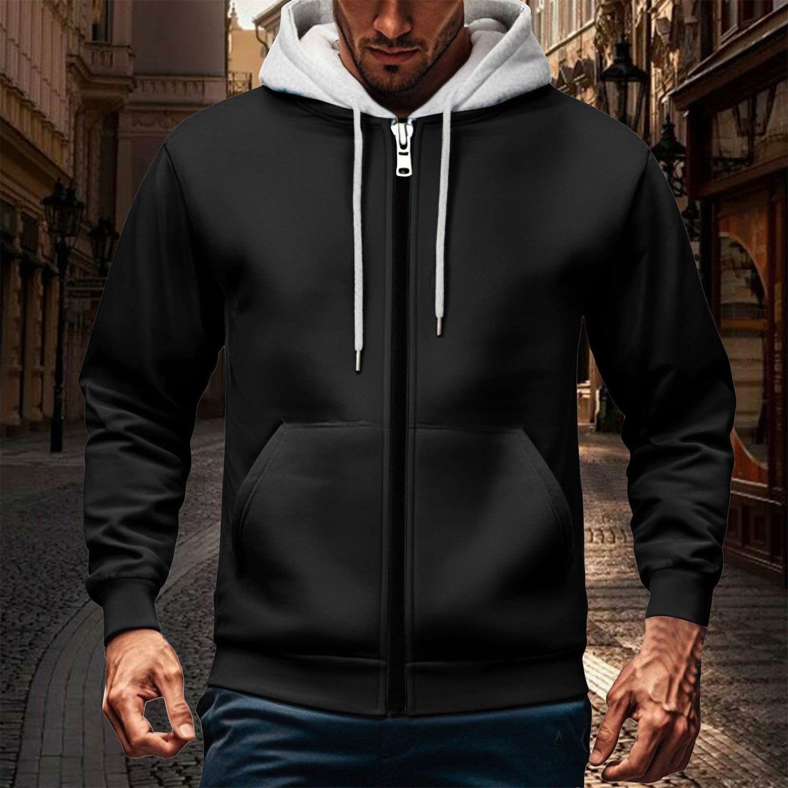 Herren Kapuzenjacke mit doppellagigem Material R&B