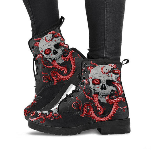 Damen Schnürstiefeletten mit kreativem Totenkopf-Design und robustem Profilsohle R&B