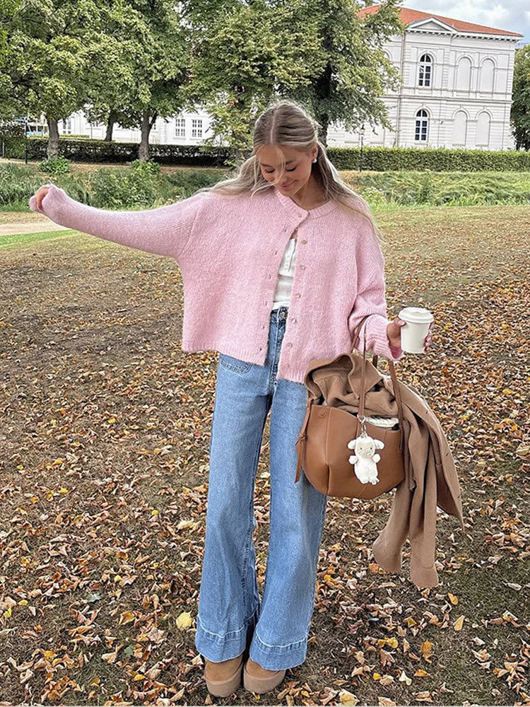 Damen lässige Strickjacke mit weitem Schnitt und Knopfdetails R&B