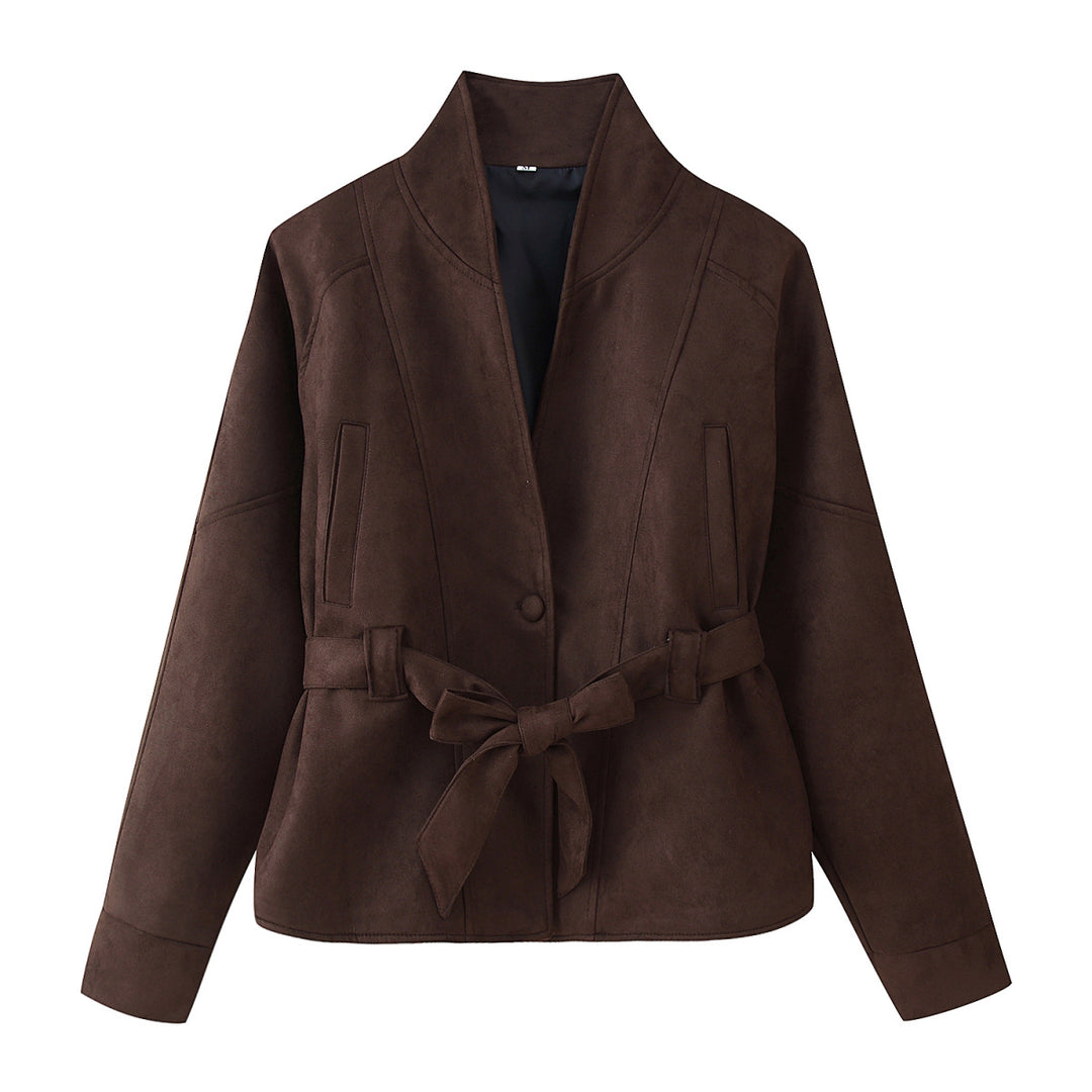 Damen elegante Oversized-Bomberjacke mit Taillengürtel R&B