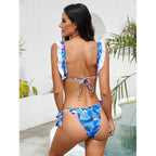 Damen Triangel-Bikini mit verspieltem Rüschendesign und buntem Druck R&B