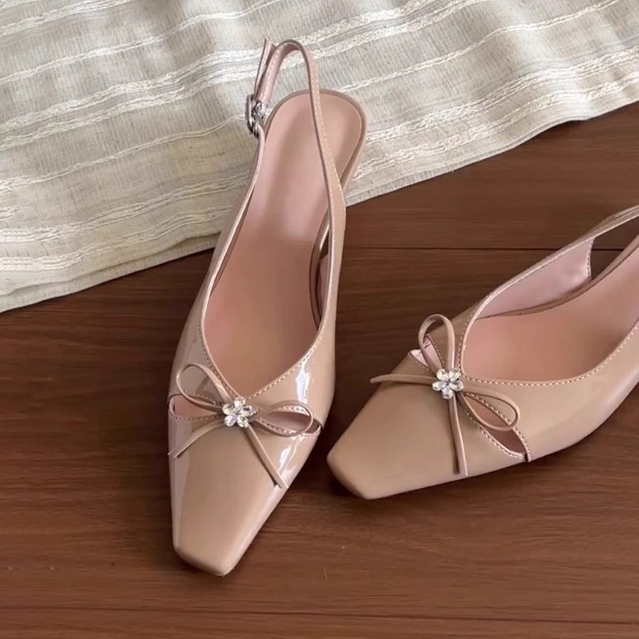 Damen Slingback-Pumps mit eleganter Schleifenverzierung und komfortablem Blockabsatz