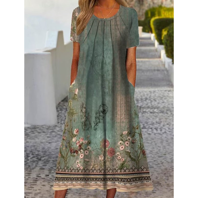 Damen Langes Kleid mit eleganten Kräuselungen und Taschen R&B