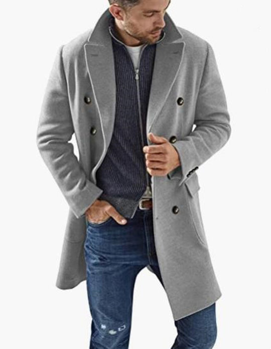 Herren eleganter Doppelknebel-Mantel mit modernem Schnitt R&B