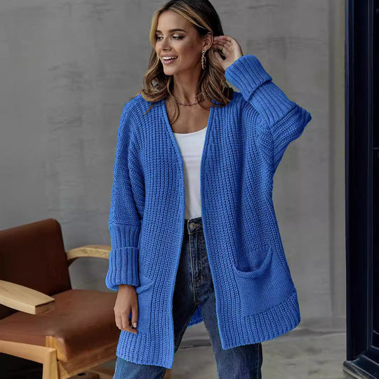 Damen gestrickter Cardigan mit großzügigen Taschen und strukturiertem Design R&B