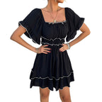 Damen romantisches Rüschensommerkleid mit elastischem Taillenbund R&B