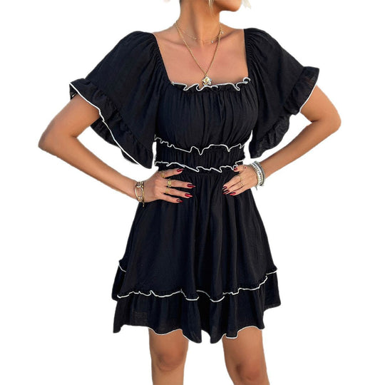 Damen romantisches Rüschensommerkleid mit elastischem Taillenbund R&B