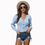 Damen Strickjacke mit V-Ausschnitt und Knöpfen