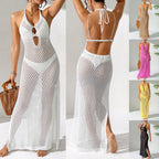 Damen eleganter, gehäkelter Strandüberwurf mit tiefem Schlitz R&B