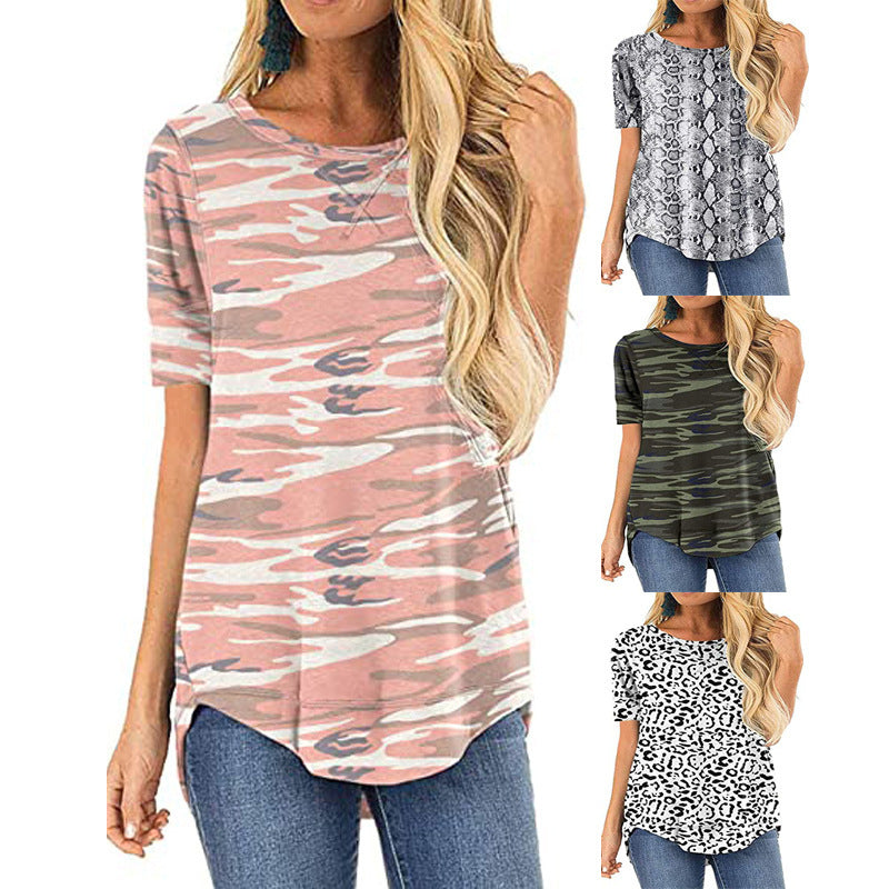 Damen T-Shirt mit modernem Leopardenmuster und lässigem Schnitt R&B