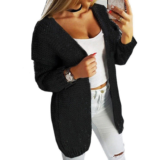Damen lässiger Strickcardigan mit offenen Seiten und tiefem V-Ausschnitt R&B