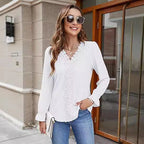Damen elegante Bluse mit floralem Design und V-Ausschnitt R&B
