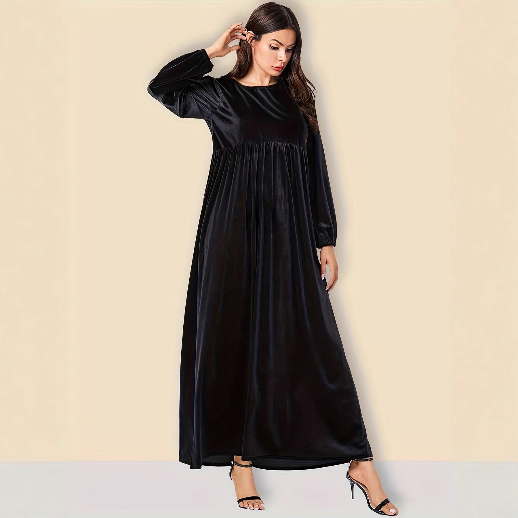 Damen Elegantes Maxikleid aus samtigem Stoff mit weitem Schnitt R&B