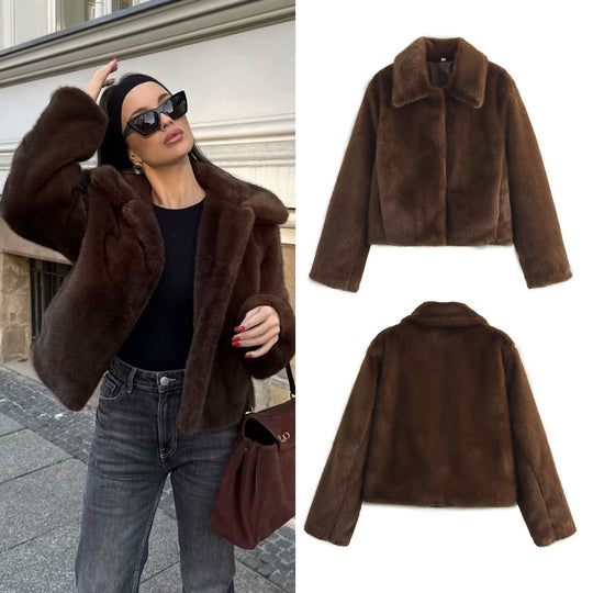 Damen elegante und weiche Kurzjacke mit Teddyfutter R&B