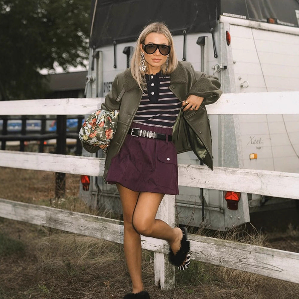 Damen Kunstlederjacke mit flauschigem Kragen und praktischen Taschen R&B