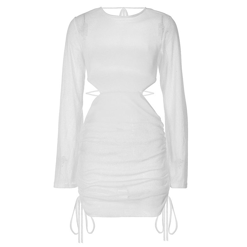 Damen kurzes Kleid mit durchscheinenden Einsätzen und seitlicher Raffung R&B