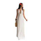 Damen Maxi-Urlaubs- und Strandkleid mit tiefem V-Ausschnitt und Rückenlöcher R&B