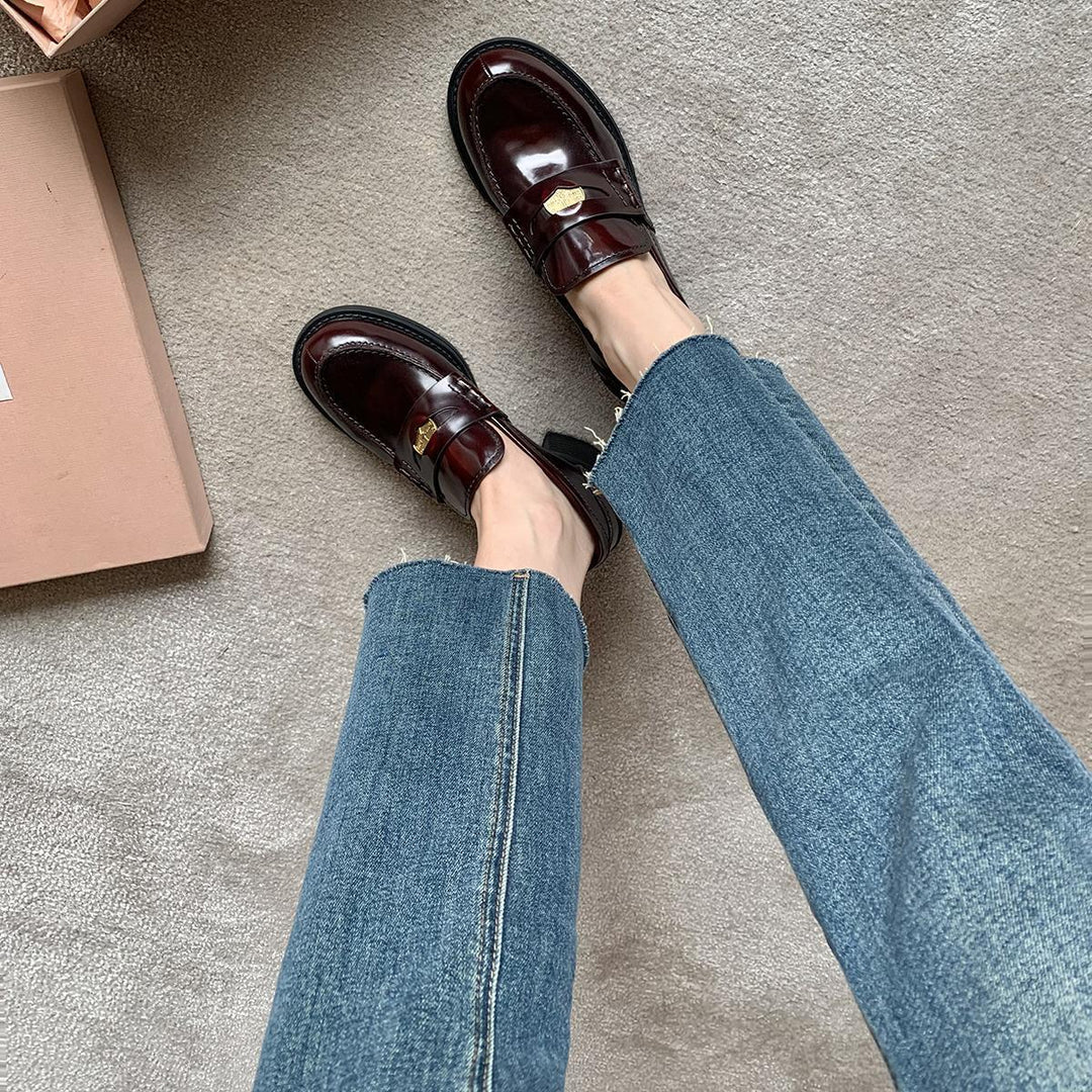 Damen elegante Loafer mit luxuriös verleimtem Leder und komfortablem Blockabsatz R&B