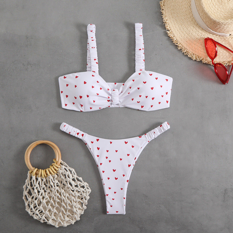 Damen Triangel-Bikini mit tropischem Druck und zarten Rüschen R&B
