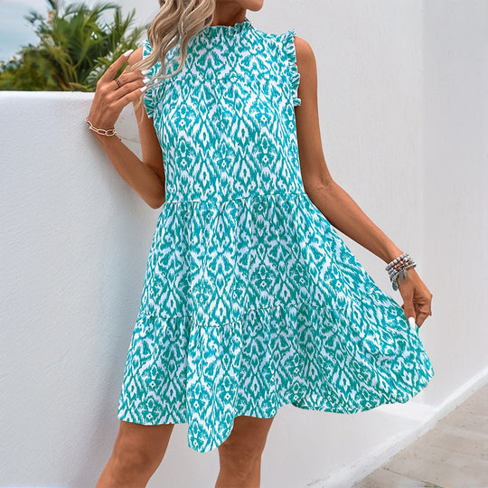 Damen Sommerkleid mit hochschließendem Design und floralem Muster R&B