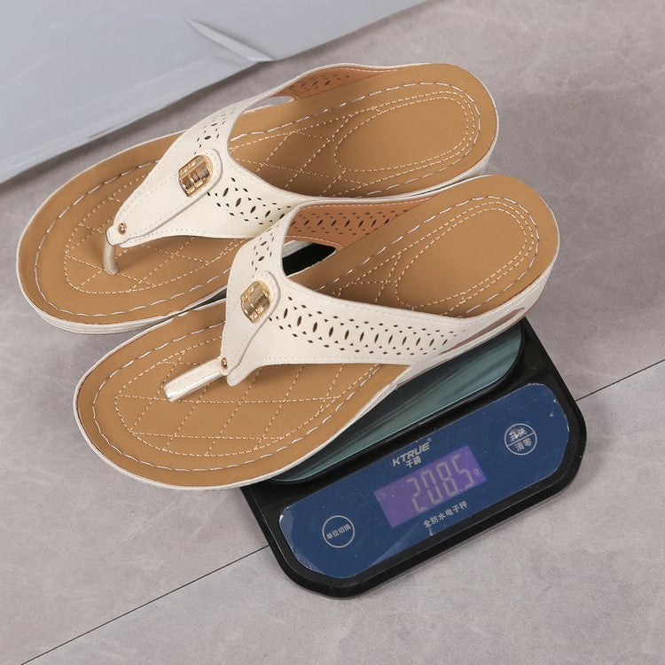 Damen Zehentrenner-Sandalen mit eleganter Perforation und modischem Akzent R&B