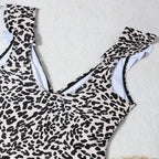 Damen Einteiler Badeanzug mit modischem Leopardenmuster R&B