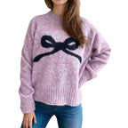 Damen gemütlicher Pullover mit verspieltem Schleifenmotiv R&B