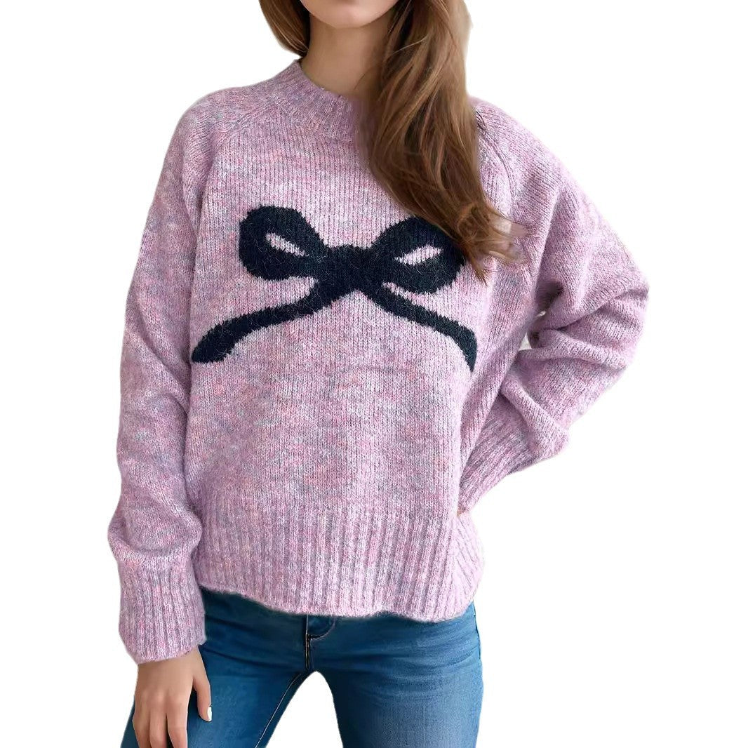Damen gemütlicher Pullover mit verspieltem Schleifenmotiv R&B