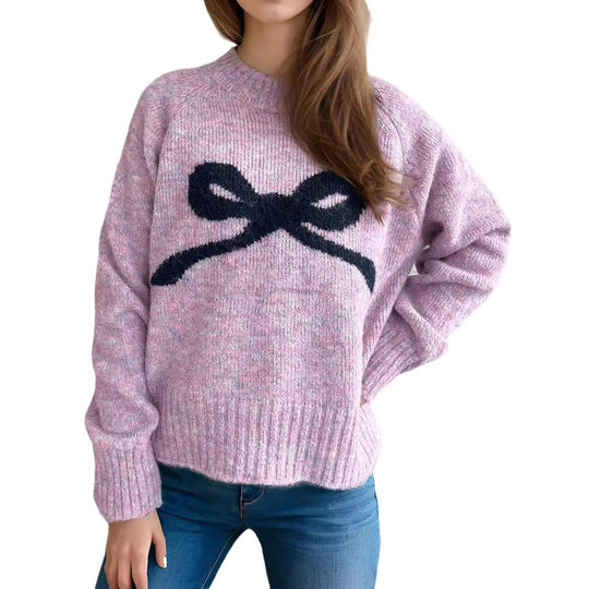 Damen gemütlicher Pullover mit verspieltem Schleifenmotiv R&B
