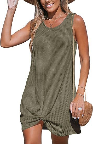 Damen lässiges Sommerkleid aus strukturierter Baumwolle mit verspieltem Knoten R&B