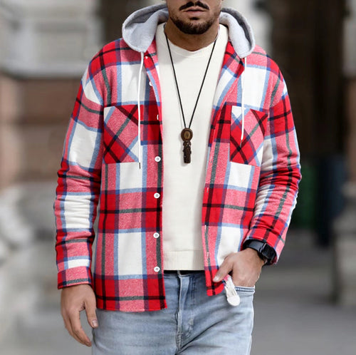Herren Freizeitjacke mit Kapuze und Karomuster R&B