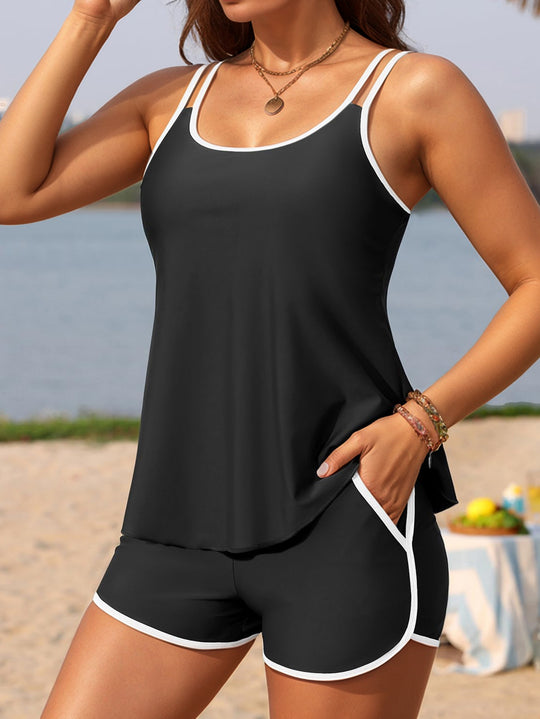 Damen Sportliches Tankini-Set mit weichen Trägern und modischen Shorts R&B